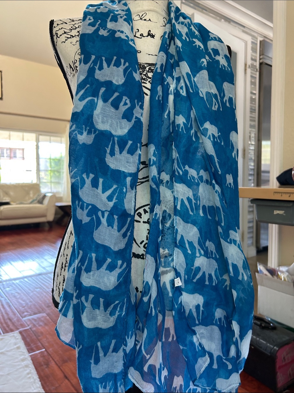 Blue Elephant Print Lightweight Scarf